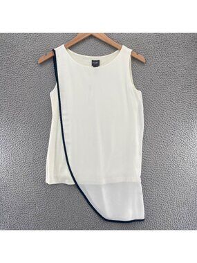 Chicos Top Womens 0 US Small White Travelers Chiffon Overlay Tank Asymmetric NWT